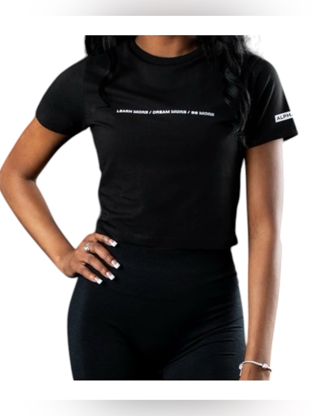 Alphalete Black Learn Dream Be More Cropped Baby Tee Size XS